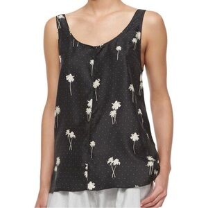 Rag & Bone 100% Silk Natalie Top Asphalt Comb Black White Palm Tree Print Size M